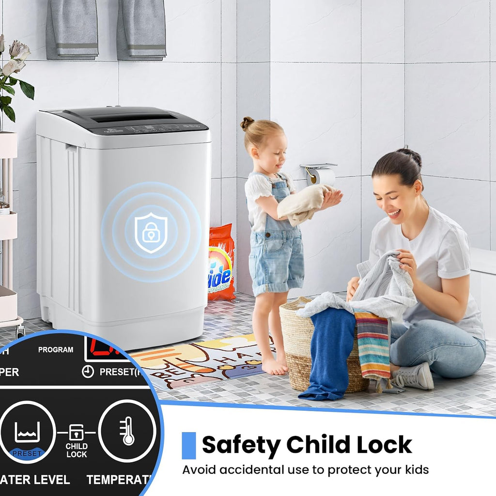 Nictemaw Portable Washing Machine, 20 lbs Capacity Full Automatic Portable Washer, 2.8Cu.ft Compact Washer Dryer Combo with 4 Wash Programs 4 Water Levels 3 Water Temp & Drain Pump for Home, RV, Dorm