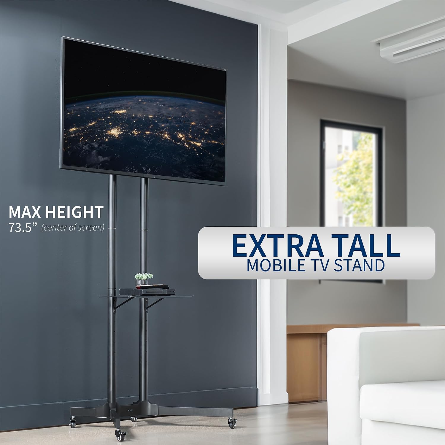 VIVO Tall TV Cart for 32 to 83 inch Screens up to 110 lbs, LCD LED OLED 4K Smart Flat and Curved Panels, Rolling Stand with Laptop DVD Shelf, Locking Wheels, Max VESA 600x400, Black, STAND-TV13E