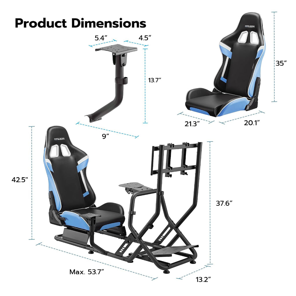 ARES WING Sim Racing Cockpit with Monitor Mount, Wheel Stand with Seat, Simulator Compatible with Fanatec, Thrustmaster, Logitech, Moza Racing Games on PS5, PS4, Xbox and PC