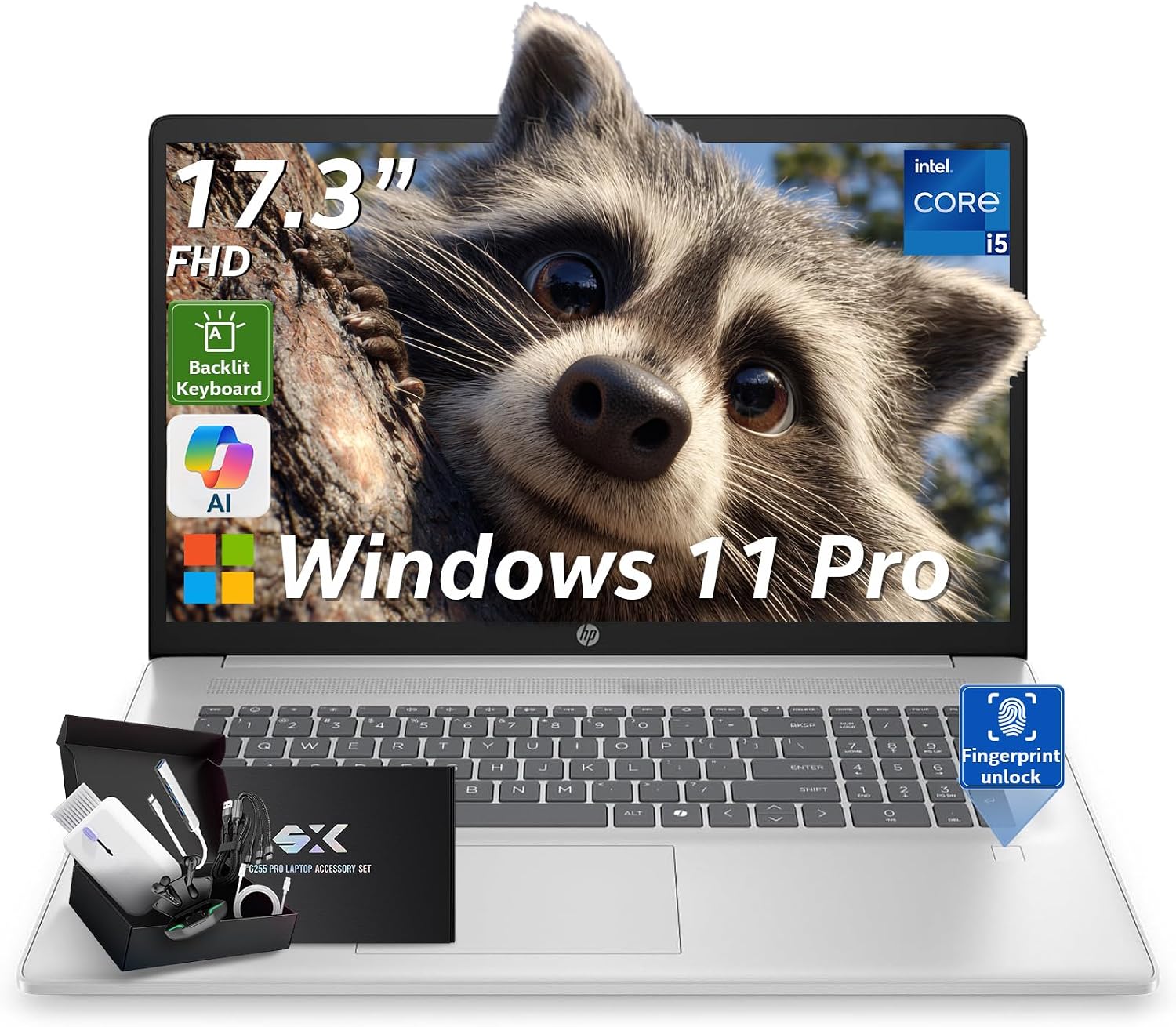 HP 17 Laptop Computer for Business & Student, Intel 10-Core i5 1334U (Up to 4.6 GHz), 17.3' FHD 250Nits, Backlit Keyboard, Fingerprint Reader, Windows 11 Pro w/Accessory(16GB RAM | 512GB SSD)