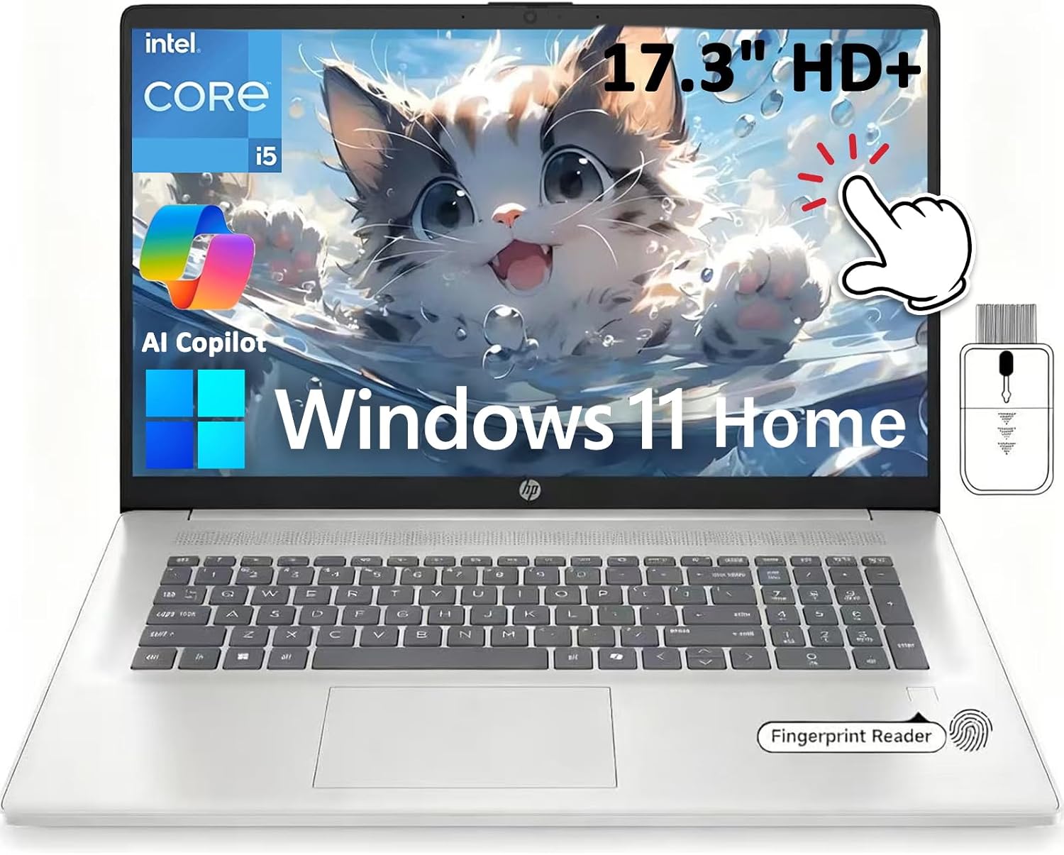 HP 2025 Copilot AI Laptop Computer for Business, 17.3' HD+ Touchscreen, Intel 10-Core i5-1334U (up to 4.6 GHz), 8GB RAM 256GB SSD, FP Reader, Windows 11 Home, Wi-Fi 6, Numeric Keypad, w/Accessory