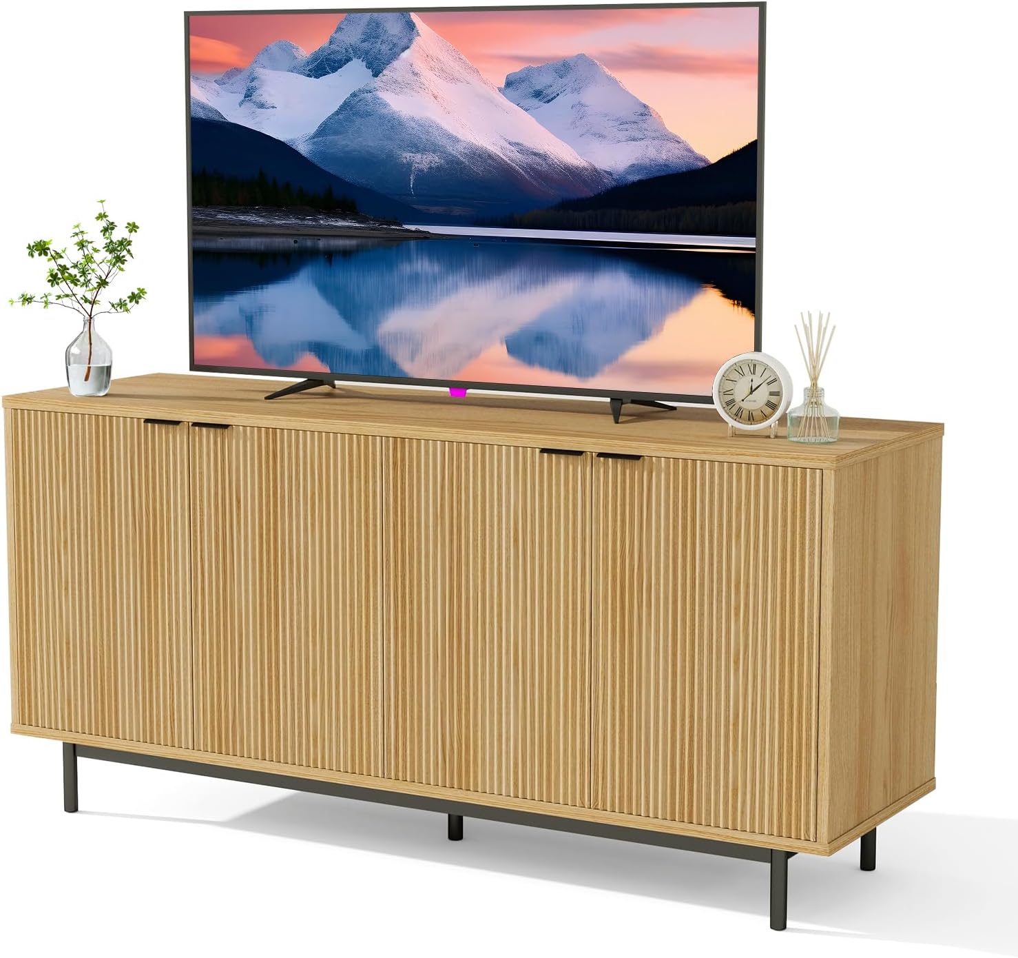 Vipbear Modern TV Stand for 65 Inch TV,Entertainment Center with Storage Cabinets and Adjustable Shelves, Media Console Table, Wood Television Furniture for Living Room, Bedroom, Natural Wood