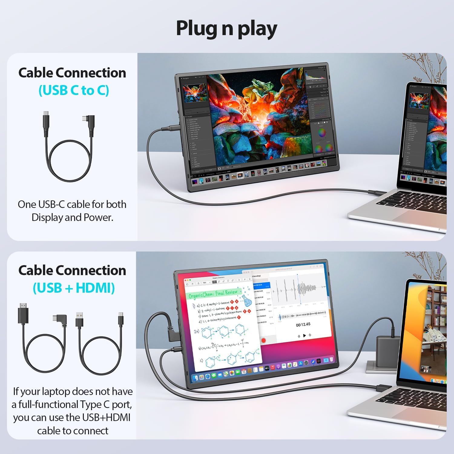 16.2'' Portable Monitor FHD 1200P USB-C/HDMI with Retractable Stand & Speakers, Ultra-Slim Computer Display HDR Eye Care Laptop Screen Plug-Play, External Monitor for MAC PC Phone PS4 Xbox