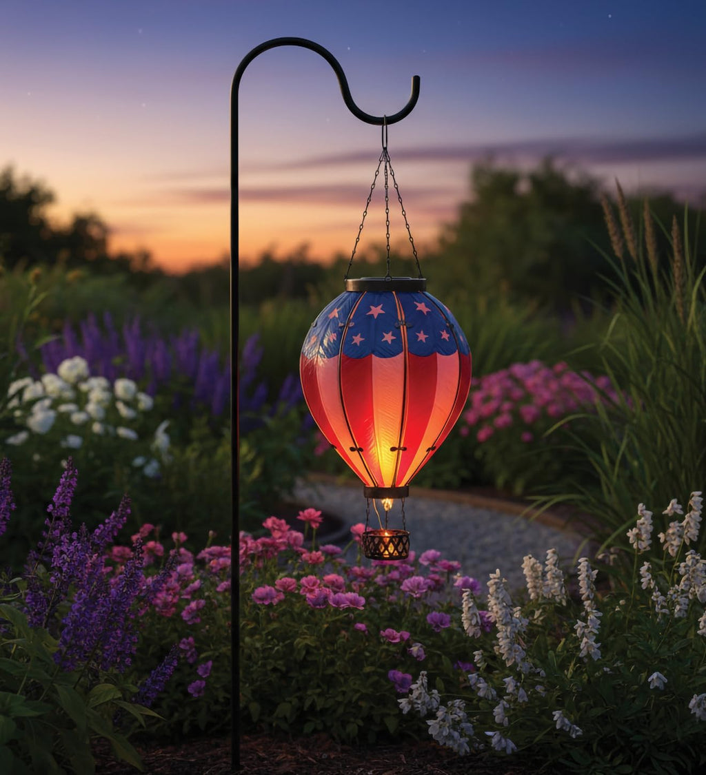 Regal Art & Gift Hot Air Balloon Solar Lantern – Hanging Solar-Powered LED Lights, Waterproof Portable Decorative Outdoor Lamp Made of Metal & Glass for Garden, Patios & Pathway – Americana (X-Large)