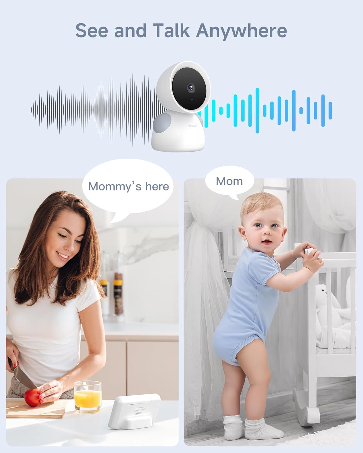 ARENTI Baby Monitor with 2 Cameras, 2K/3MP WiFi 6 Camera and Audio, 5-inch Wireless Screen, Smartphone App, Super Night Vision, Crying Detection, Auto Tracking, Temp&Humidity Sensor (D3 Set)