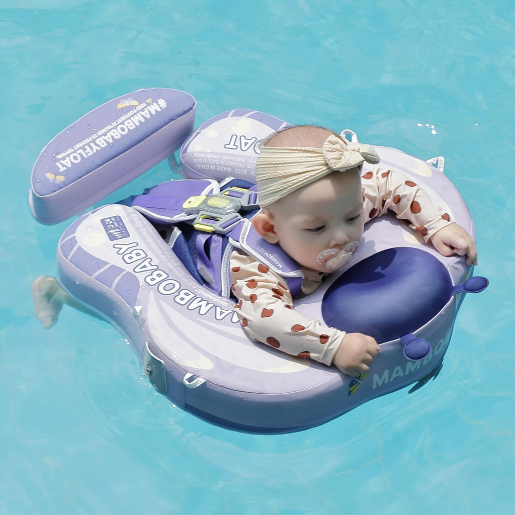 Mambobaby Float Upgrade Add Tail Baby Float with Canopy for Infant Waist Swimming Ring Swim Trainer Non-Inflatable Floats Toys with Adjustable Safety Strap (Purple - Butterfly)