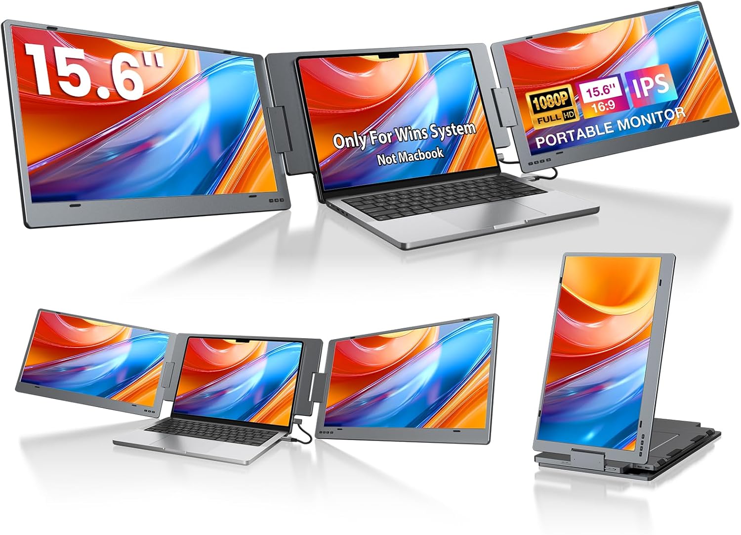 KYY Triple Laptop Screen Extender, 15.6' 1080P FHD IPS Dual Portable Extended Monitor, USB C Travel Display for 12-17'' Laptop, 210°Rotation & Kickstand, Plug and Play (Windows Only)