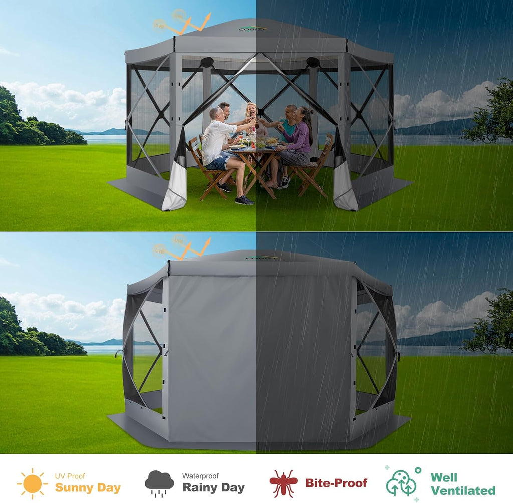 COBIZI 12x12 FT Pop Up Canopy Extendable Tent, Gazebos On Clearance With Removable Roof, Screened In Gazebo,Screen Tents Portable carpas para patio for Outdoor Camping,Backyard, Garden, Grey(Upgraded)