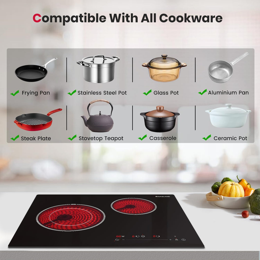 GASLAND Electric Cooktop 21 Inch, ETL Certificated 2 Burners, 3700W Built-in Radiant Stove Top With 16 Power Levels, 240V Ceramic Stovetop for Apartment, Slide Touch Control