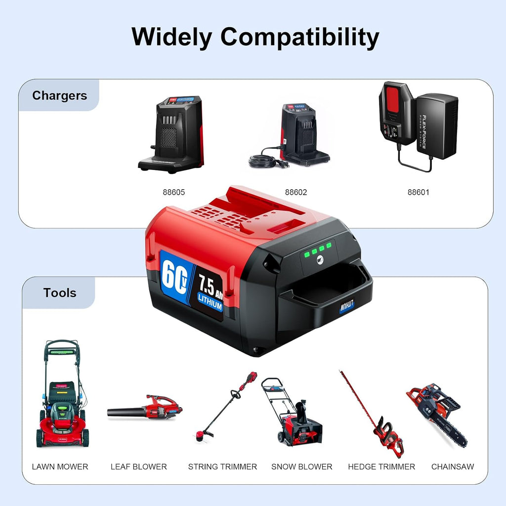 1 Pack 7.5Ah Lithium-ion Replacement for ‎Toro 60V Battery L108 L135 L216 L324 L405 88620 88625 88640 88660 88675，Compatible with Toro Flex Force Battery 60 Volt Max