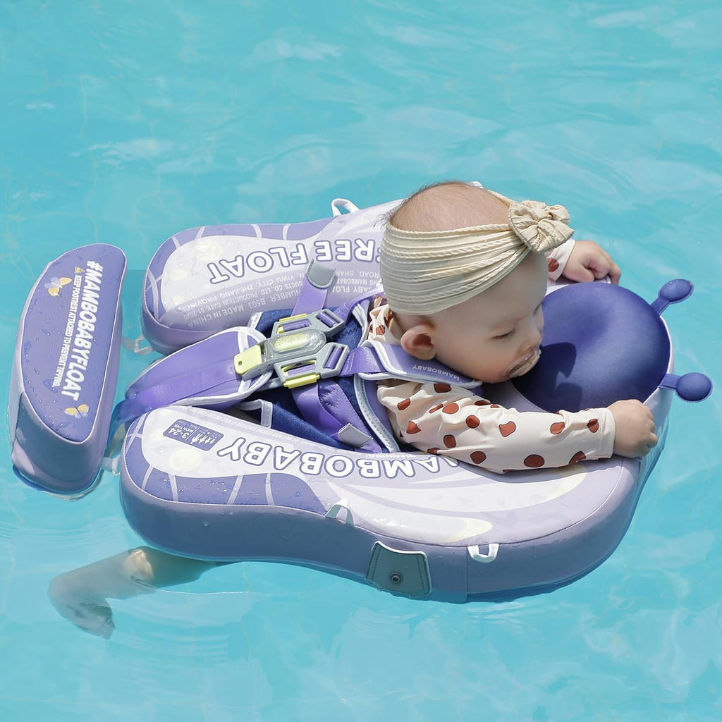Mambobaby Float Upgrade Add Tail Baby Float with Canopy for Infant Waist Swimming Ring Swim Trainer Non-Inflatable Floats Toys with Adjustable Safety Strap (Purple - Butterfly)