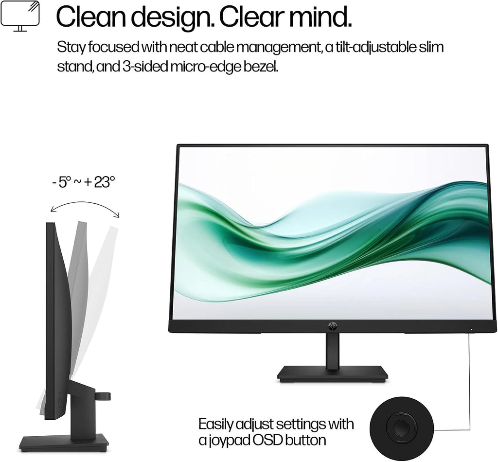HP 24' Full HD (1920x1080) Computer Monitor Bundle with Docztorm Dock, 75Hz Anti-Glare Display, AMD FreeSync, HDMI, VGA, VESA Mount (100x100mm), Ideal for Home & Business, Black Pack of 2