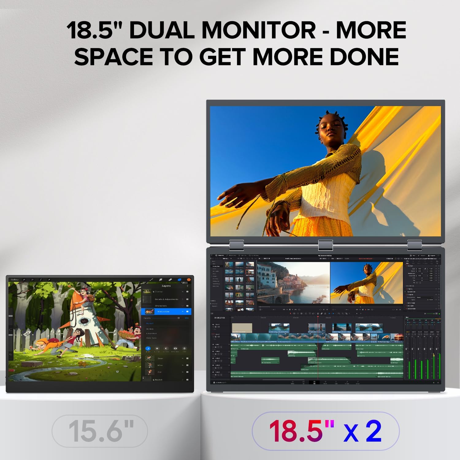 UPERFECT Delta Max 18.5' 100Hz Dual Portable Monitor for Laptop Screen Extender 1080P HDR 360° Folding Stacked Triple Monitor with Stand & VESA for Laptop PC Phone Game Console (No Driver Needed)