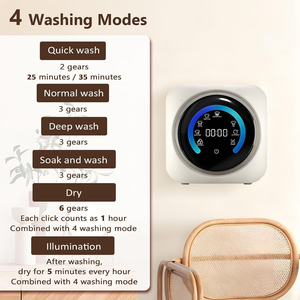 BANGBANGJI 2-in-1 Mini Portable Washer and Dryer Combo, 3.5L Compact Dryer, with LCD Control Panel, Washing Capacity 0.3kg for Small Items of Clothing, Underwear, and Socks WallMount