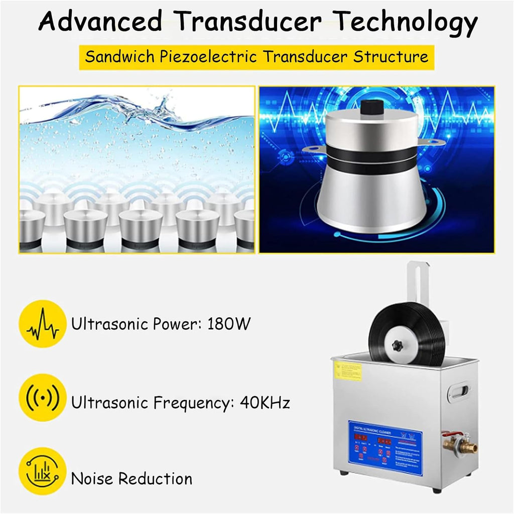 Phonograph Disc Ultrasound Washing Machine, 8 Records Vinyl Sonics Cleaner, for Ring, Commercial Ultrasonic Cleaner, Eyeglass, Watches, Jewelry, Circuit Board