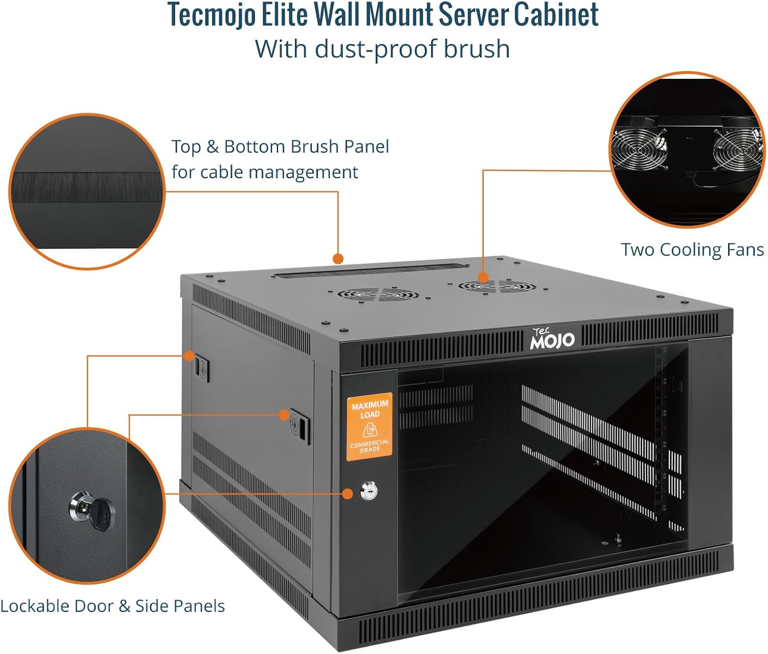 Tecmojo 6U Wall Mount Rack Cabinet, Heavy-Duty 176 Lbs High Load Capacity, 19' Enclosed Server Network Rack with 2 Colling Fans, Glass Door, 23.6' Deep – Elite Collection