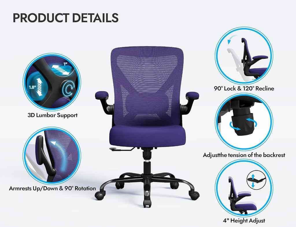 Ergalithic Ergonomic Office Chair - X-Shaped Computer Desk Chair Comfy, Gaming Chair, Office Chair with Lumbar Support, Mesh Office Chairs, Desk Chair for Long Hours(Black Purple)