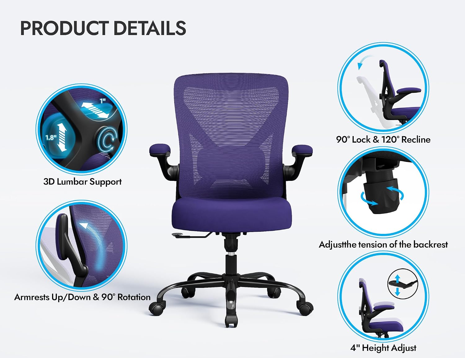 Ergalithic Ergonomic Office Chair - X-Shaped Computer Desk Chair Comfy, Gaming Chair, Office Chair with Lumbar Support, Mesh Office Chairs, Desk Chair for Long Hours(Black Purple)