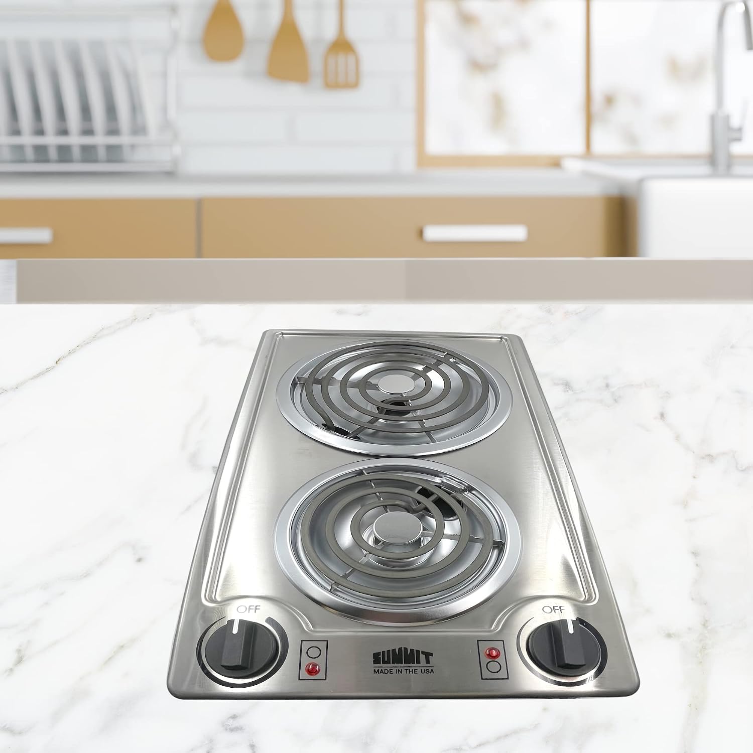Summit 12' 2 Burner Electric Cooktop 230V Radiant Cooktop, Coil Elements, Made in the USA, Stainless Steel- CCE227SS