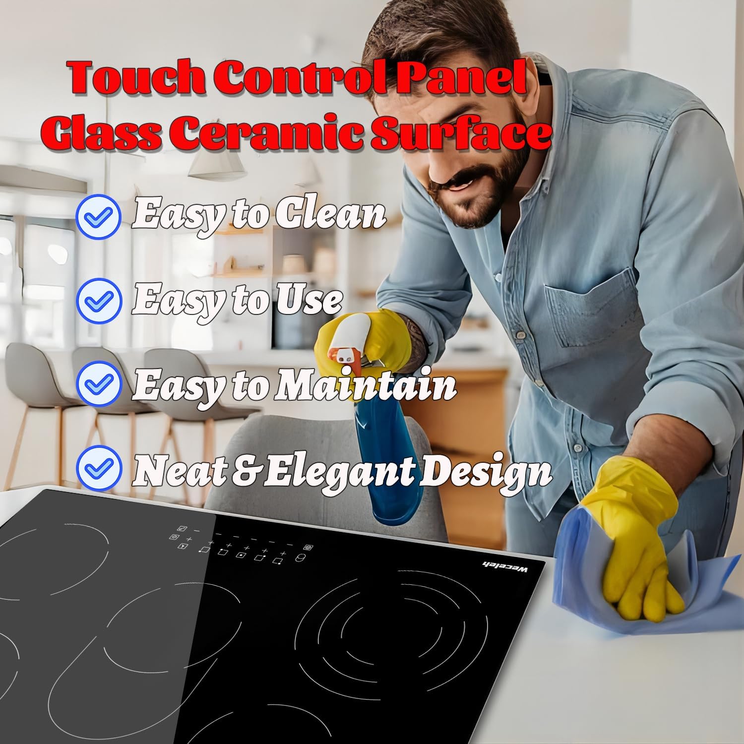 Electric Cooktop 30 Inch 5 Burners, Electric Stove Top 30 Inch, Glass Flat Top Ceramic Cooktop Stove, Built-In, Timer, Child Lock, 9 Power Levels, Black, 220-240V(No Plug), 8500W