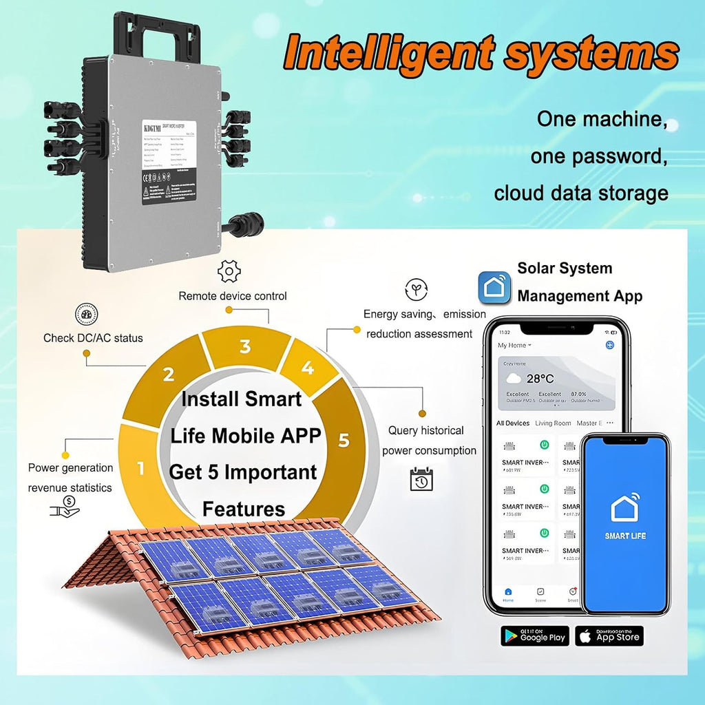 GTMI-2000W Micro Inverter, Solar Grid-Connected System, IP67 Waterproof, Automatic Identification, Balcony Power Generation, DC to AC