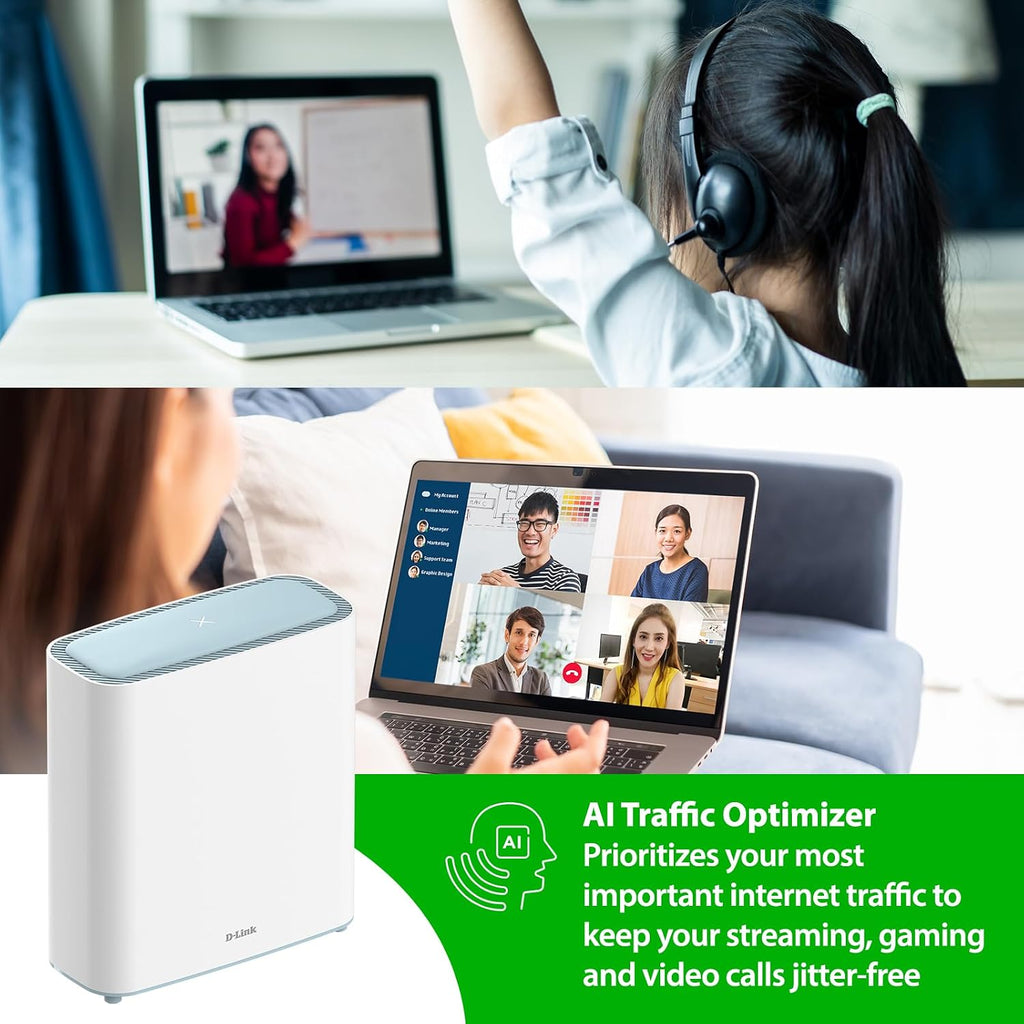 D-Link Eagle Pro AI AX3200 Mesh WiFi 6 System- 2 Pack- 8-Streams, 802.11ax Router, Dual Band, OFDMA, MU-MIMO, Voice Control with Google Assistant and Amazon Alexa (Manufacturer Discontinued)