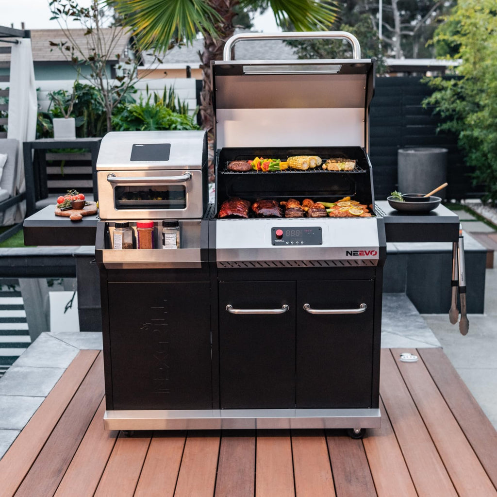 Neevo 44,000 BTU Liquid Propane Gas Grill with Built-in Air Fryer – 714.3 sq. in. Cooking Area, Smart Outdoor BBQ with Cast Iron Grates, App Connectivity & Electronic Controls, Model 720-1055