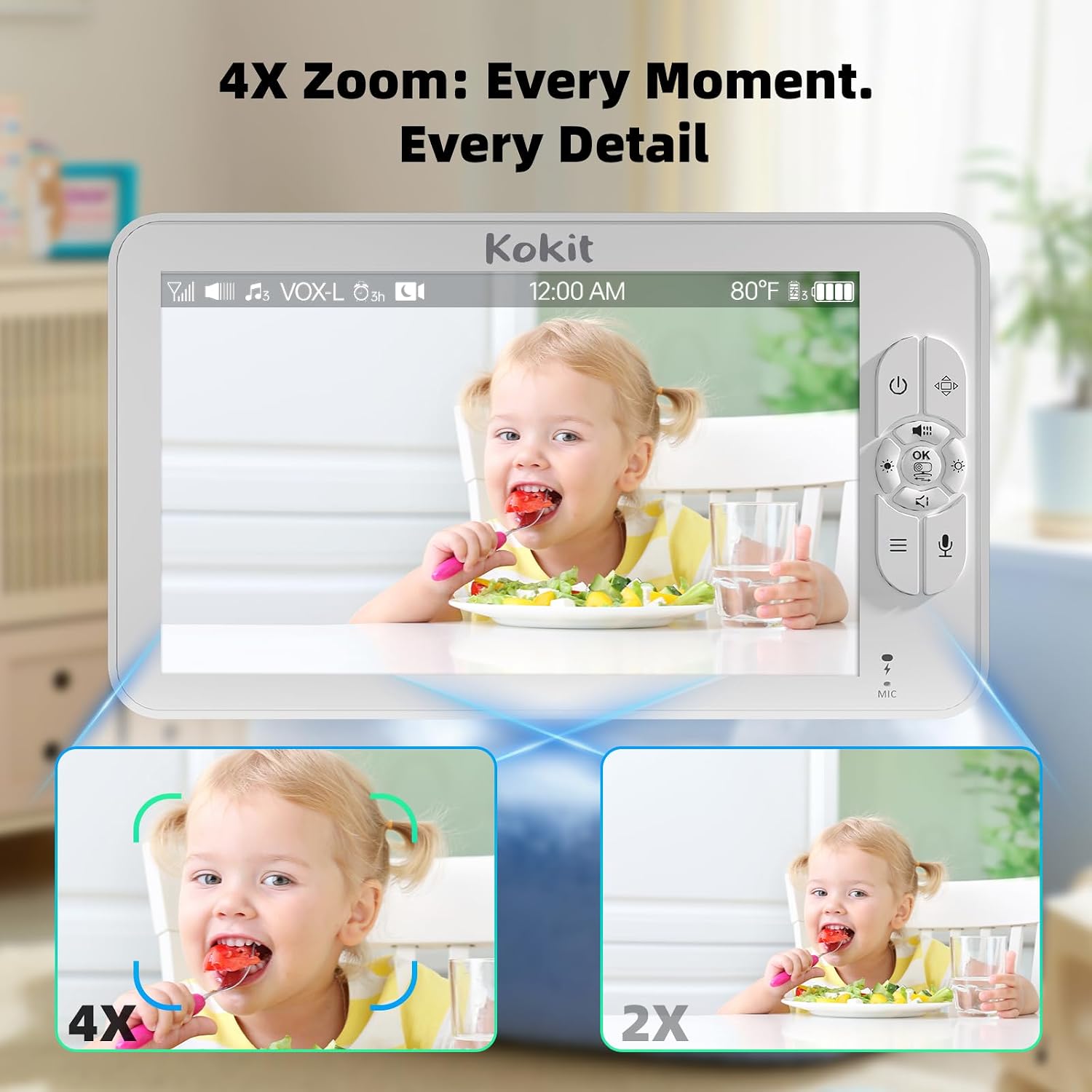 Baby Monitor with Camera and Audio - 7' Split Screen, 5000mAh Battery (100H in VOX), 1080P PTZ Baby Camera Monitor with Flexible Mount, No WiFi Baby Monitor, Secure 2.4GHz FHSS