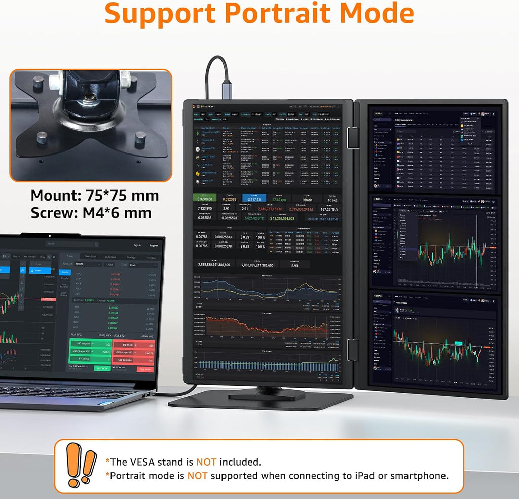 Upperizon Portable Monitor Foldable Dual Screen 15.6 inch FHD 107% sRGB IPS HDMI USB-C Travel Monitor for Laptop Mac PC Windows, DisplayLink Stacked Screen Extender with Kickstand, VESA Compatible