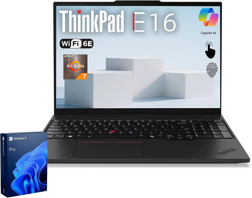Lenovo ThinkPad E16 Gen 2, 16' FHD+ Touchscreen AI Business Laptop, AMD Ryzen 7 7735U, 16GB DDR5 RAM, 512GB SSD, Fingerprint, Backlit Keyboard, Webcam, Wi-Fi 6E, HDMI, Windows 11 Pro, Black