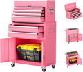 8-Drawer Rolling Tool Chest - Heavy-Duty Steel Tool Cabinet with Detachable Top Box, Locking Wheels & Security System for Garage/Workshop, 2-in-1 Design (Pink)