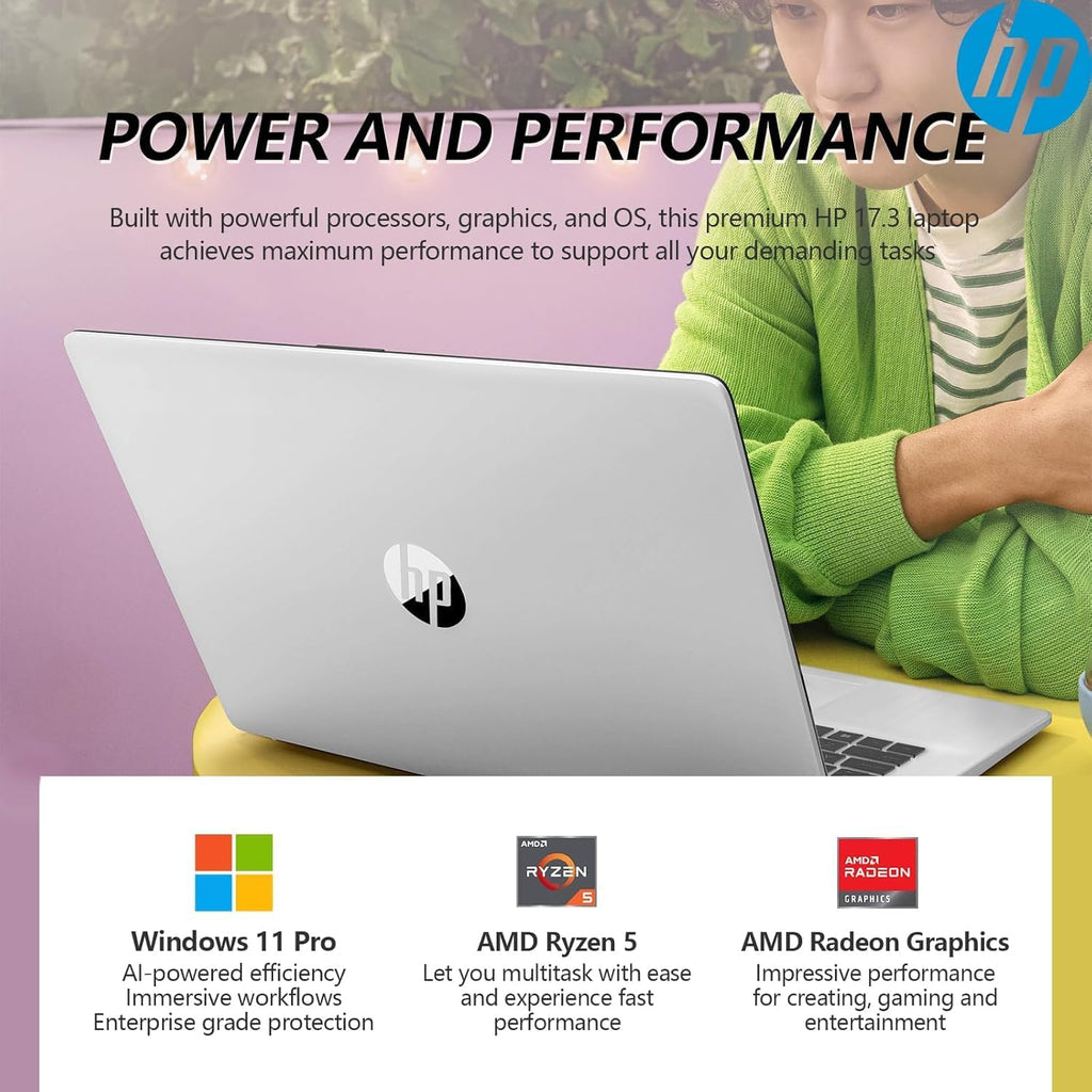 hp Latest 17 Inch Business Laptop 2025, 17.3'' FHD IPS Anti-Glare Display, AMD Ryzen 5 7430U (Beats Core i7-1355U), 16GB RAM, 512GB SSD, AMD Radeon Graphics, HDMI, Windows 11 Pro, Wi-Fi 6, WOWPC USB