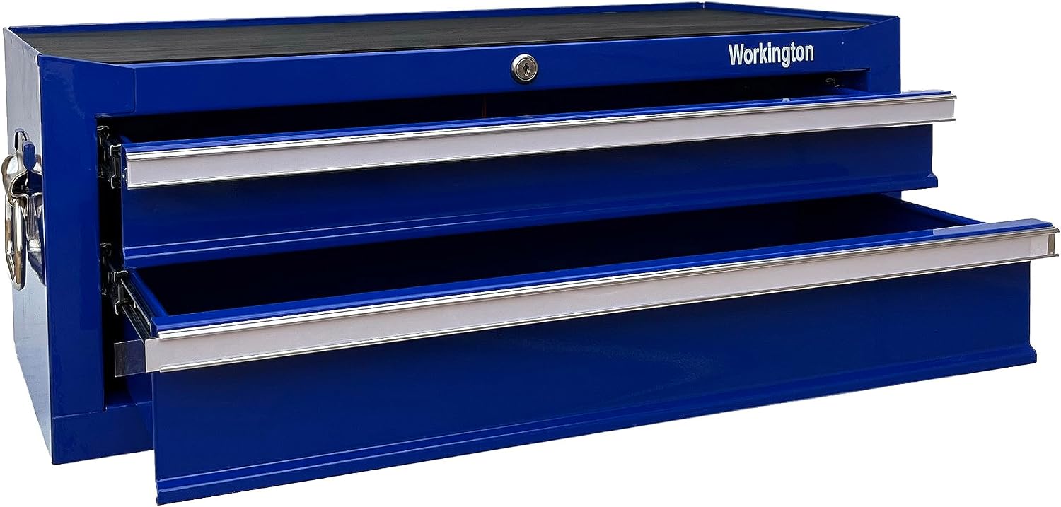 Workington Industrial 2 Drawers Portable Metal Intermediate Box, 26' Middle Tool Chest Cabinet with Ball Bearing Drawer Slides, Steel Tool Storage Box Organizer 4008 Blue