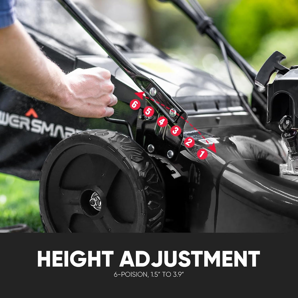 PowerSmart Self Propelled Gas Lawn Mower, 22 in. with 170cc OHV Engine, 3-in-1 Rear-Wheel Drive High Wheels, Black