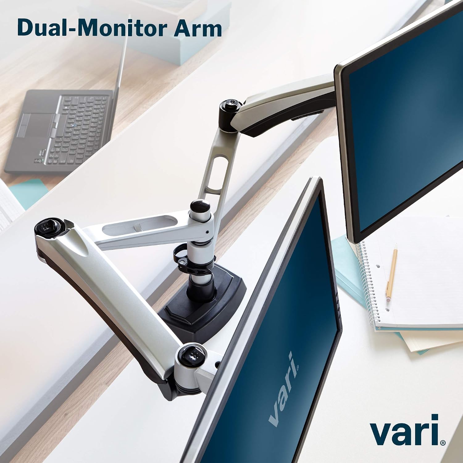 Vari Dual Monitor Arm - VESA Monitor Mount w/ 360 Degree Adjustment - Monitors up to 27 inches, 19.8 lbs - Double Monitor Arms with Full Adjustability - Computer Monitor Stand for Home or Office
