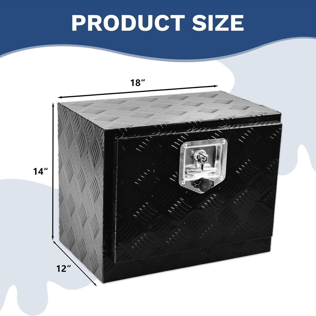 SSN 18'' Heavy Duty Aluminum Underbody Truck Box with T-Handle Latch,18 x 12 x 14 Inch Truck Trailer Underbed Tool Box with 5 Bar Tread Black for Storage and Organization.