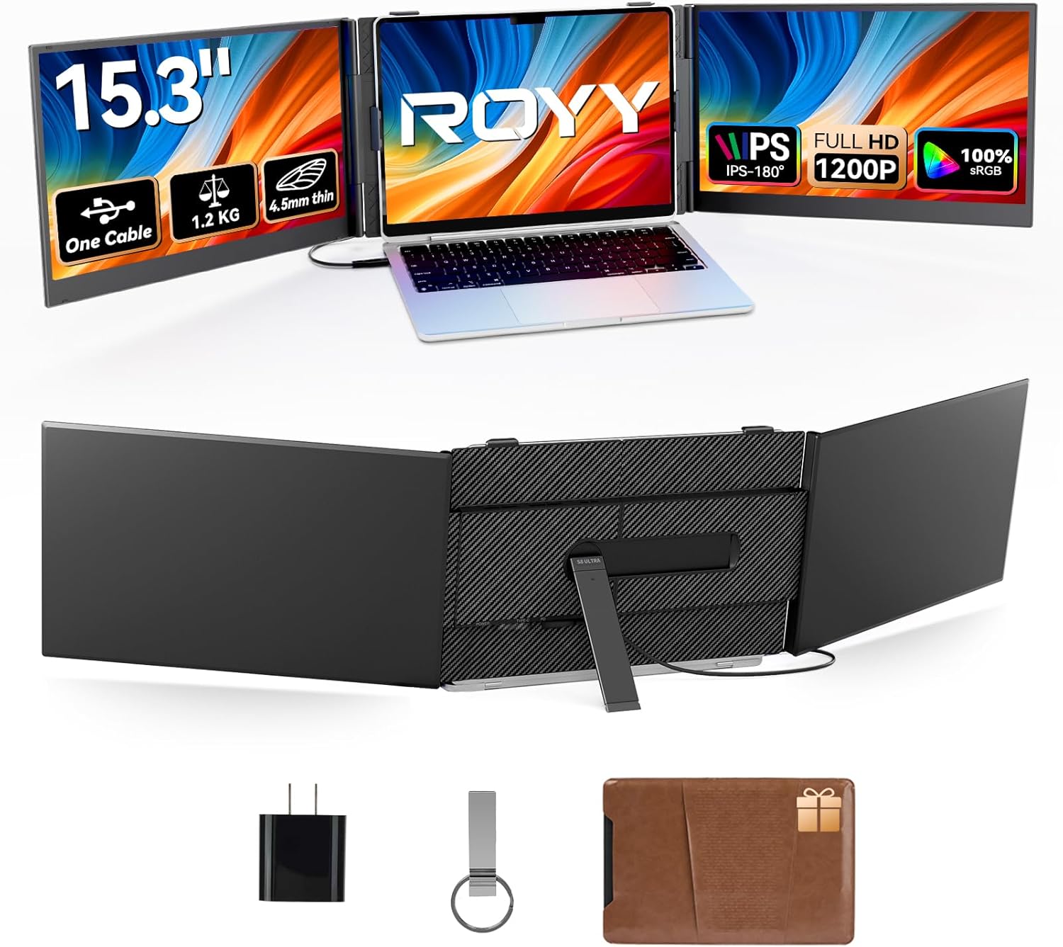 15.3' Laptop Screen Extender Portable, One Cable Connection Double Laptop Monitor FHD 1080P IPS, Ultra Thin Dual Monitor for 13-17' Laptops, Plug&Play Compatiable with Win/Mac/Chrome/Android/Switch