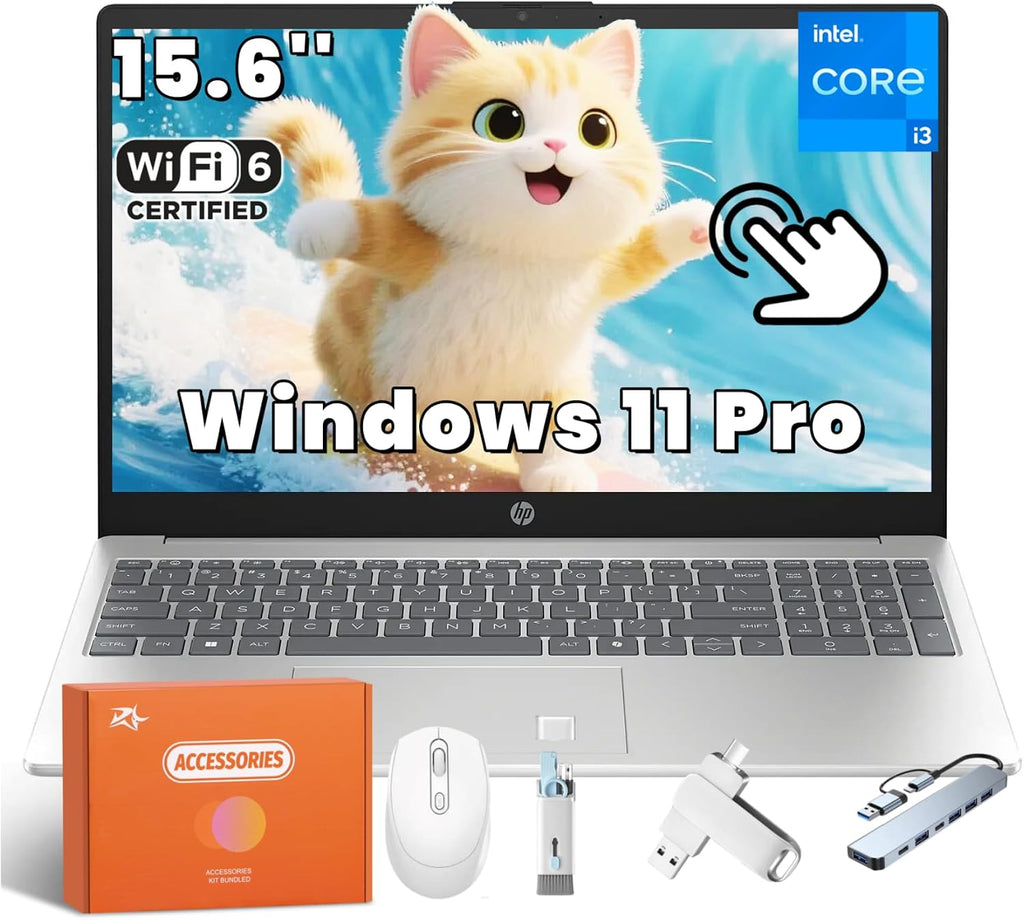 HP 15.6 Inch Touchscreen Business Laptop, Intel 13th i3-1315U(Up to 4.5GHz), 16GB RAM, 1TB SSD, 8H Battery Life, Fast Charge, Wi-Fi 6, Bluetooth 5.3, HD Camera, Windows 11 Pro, Accessories
