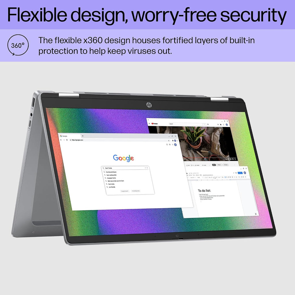 HP Chromebook Plus x360 14 inch Laptop, FHD Touchscreen, Intel Core i3-N305, 8 GB RAM, 128 GB UFS, Intel UHD Graphics, Chrome OS, 14b-cd0010nr (2024)