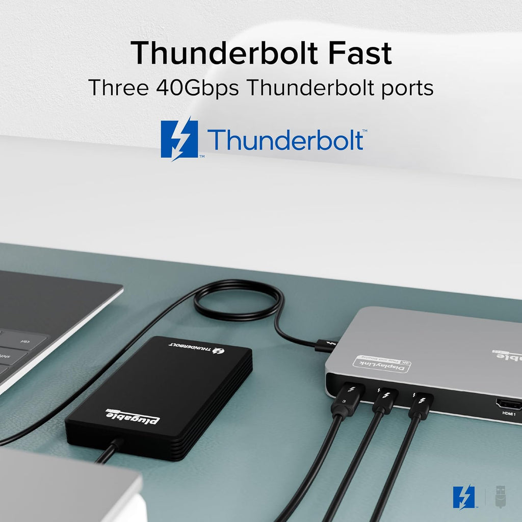 Plugable Thunderbolt 4 Dock for Quad Monitors 100W, Thunderbolt Docking Station Connects up to Four 4K Monitors for Windows and Mac Laptops, 2x HDMI, 4x Thunderbolt 4/USB C, Driver Required TBT-6950PD
