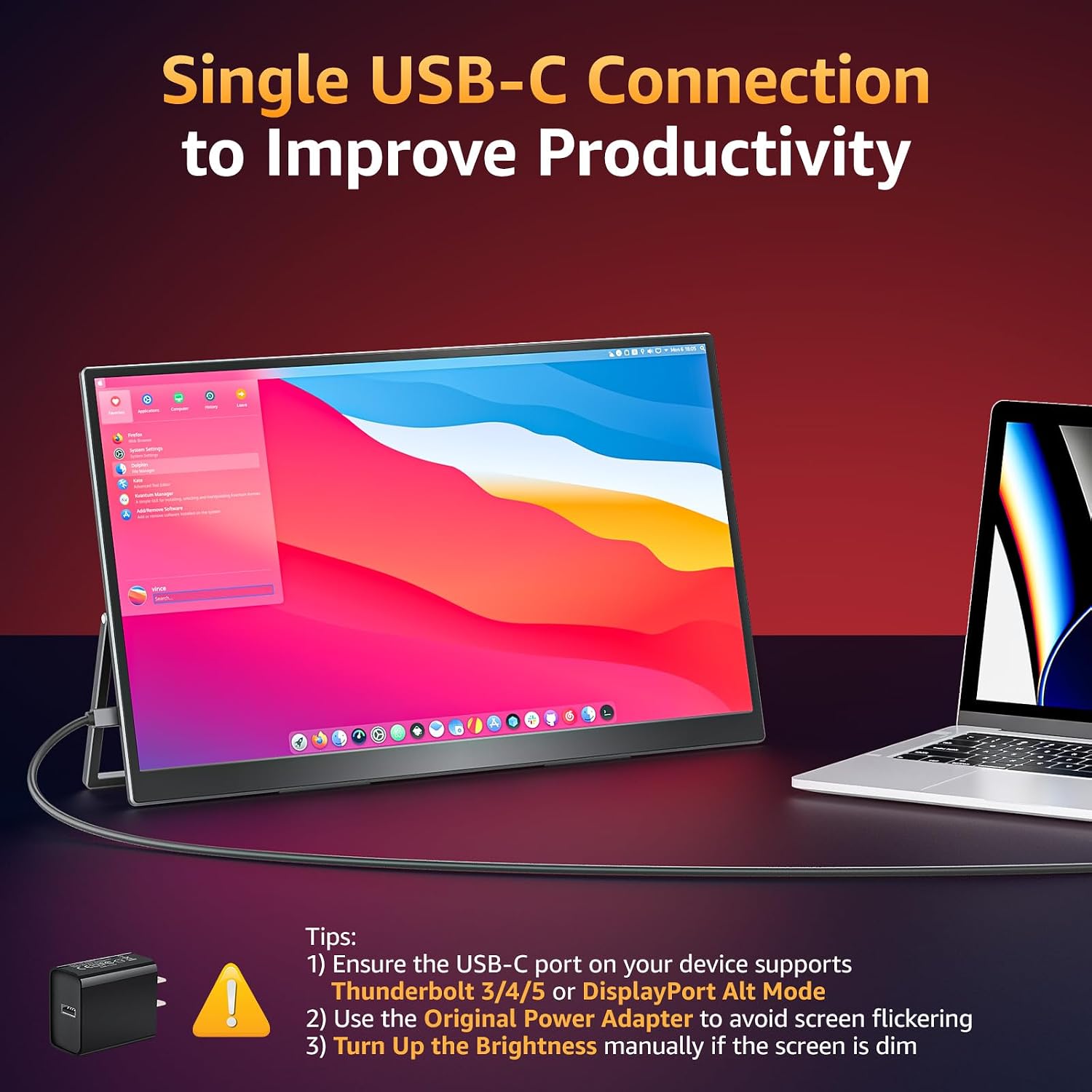 Upperizon Portable Monitor 18.5 inch FHD 125% sRGB 100Hz IPS HDR HDMI USB-C Travel Monitor for Laptop MacBook PC Surface PS5 Xbox, Large External Display with Kickstand & Speakers, VESA Compatible