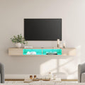 WAMPAT Floating Entertainment Center for 80 Inch TV,TV Stand Wall Mounted with LED Light, Floating TV Shelf Under TV for Living Room, Bedroom, Natural