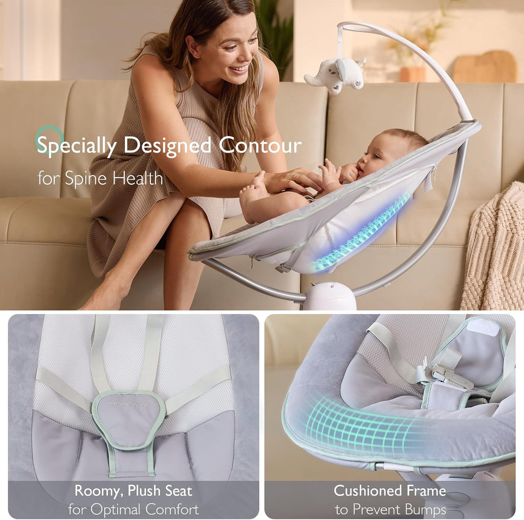 Momcozy CocoSway Electric Baby Swing for Infant, 180° Rotating Seat, 6 Parent-Like Sway Motions & 4 Speeds, Remote Control, Machine-Washable Cover, Grey