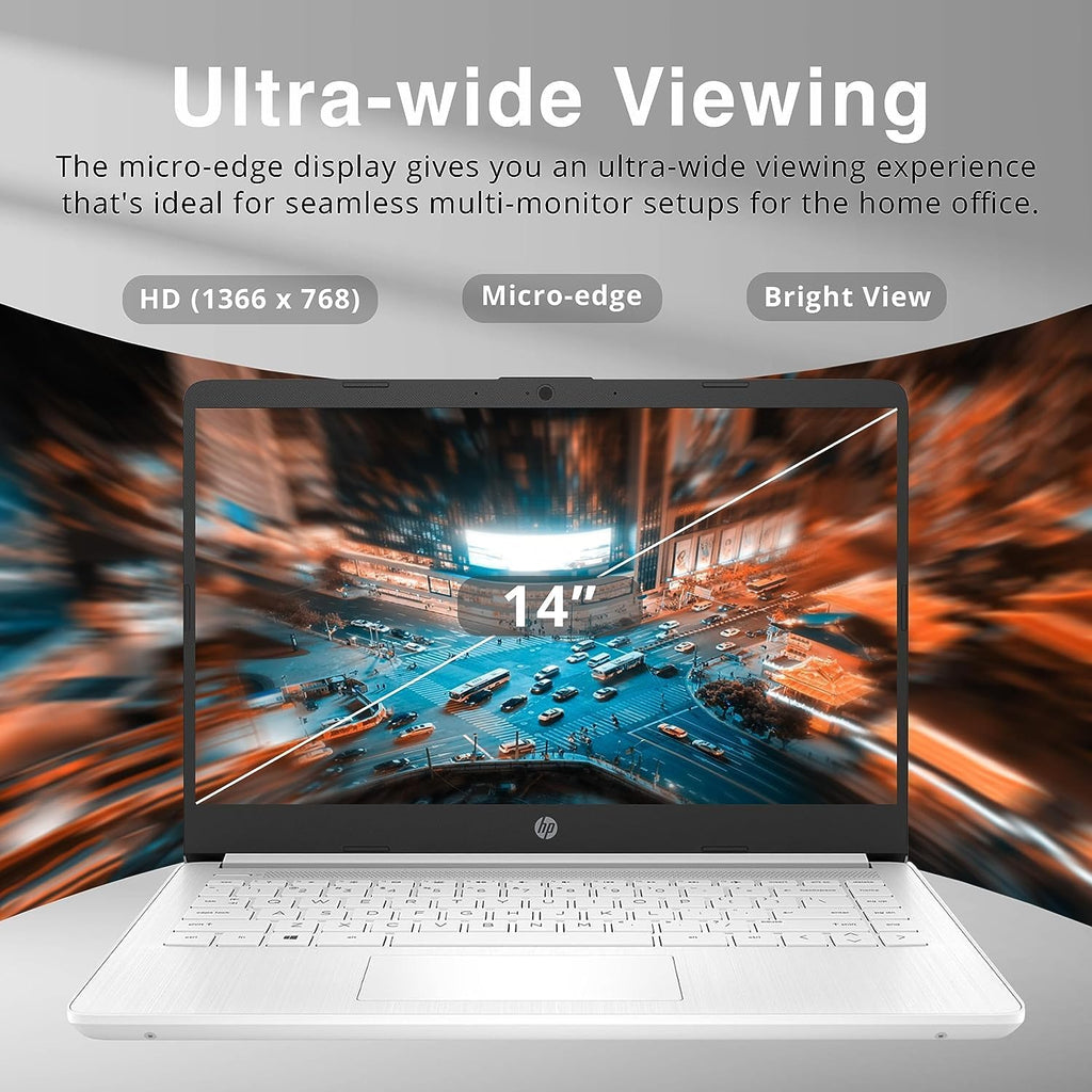 HP Premium 14' Stream HD Laptop, Intel Celeron N4120 CPU, 8GB RAM, 64GB eMMC, Webcam, Intel UHD Graphics, Bluetooth, WiFi, HDMI, Windows 11s, White, 32GB Hotface USB Card (Renewed)