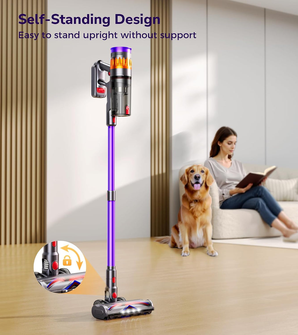 Cordless Vacuum Cleaner, 600W 50Kpa 70 Mins Vacuum Cleaners for Home, Self-Standing Stick Vacuum with LED Display, Wall Dock, Anti-Tangle Wireless Vacuum for Pet Hair Carpet Hardwood Floor