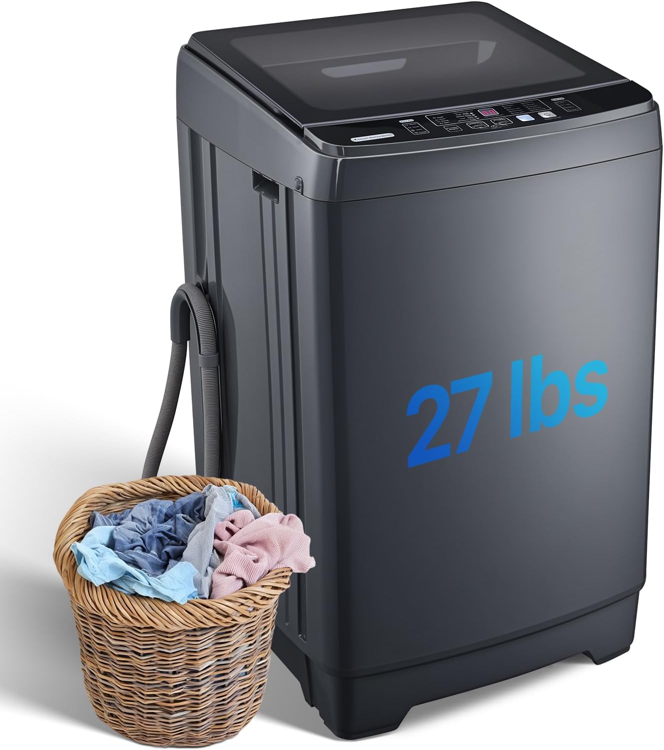 Anypro Clothes Washing Machines 27 LBS Full Automatic Washer and Spinner Combo with 10 Program and 8 Water Level, Laundry Wash Machine for Apartment RV Dorm, Grey