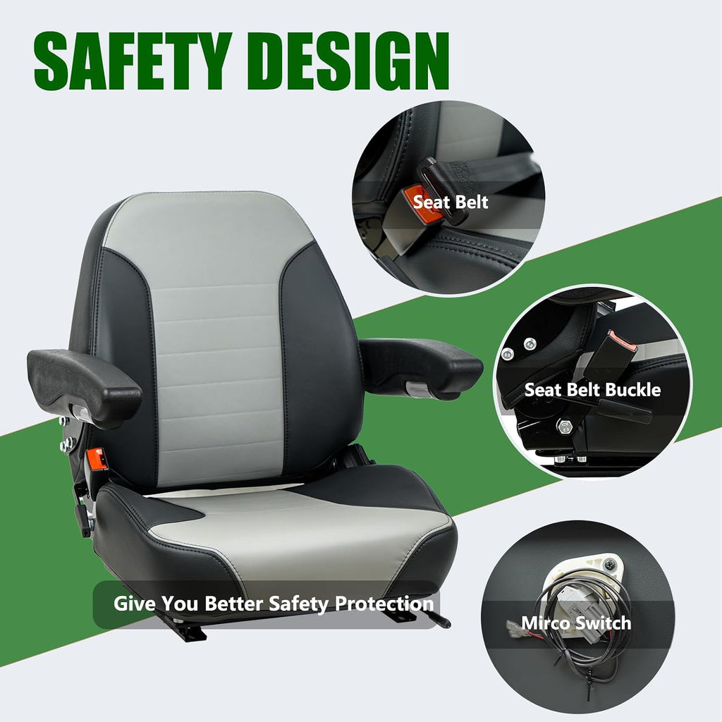 Gray Zero Turn Mower Seat-Adjustable Backrest,Comfort Lawn Mower Seat Fits Gravely,Exmark,Bad Boy,Kubota,Toro,John Deere