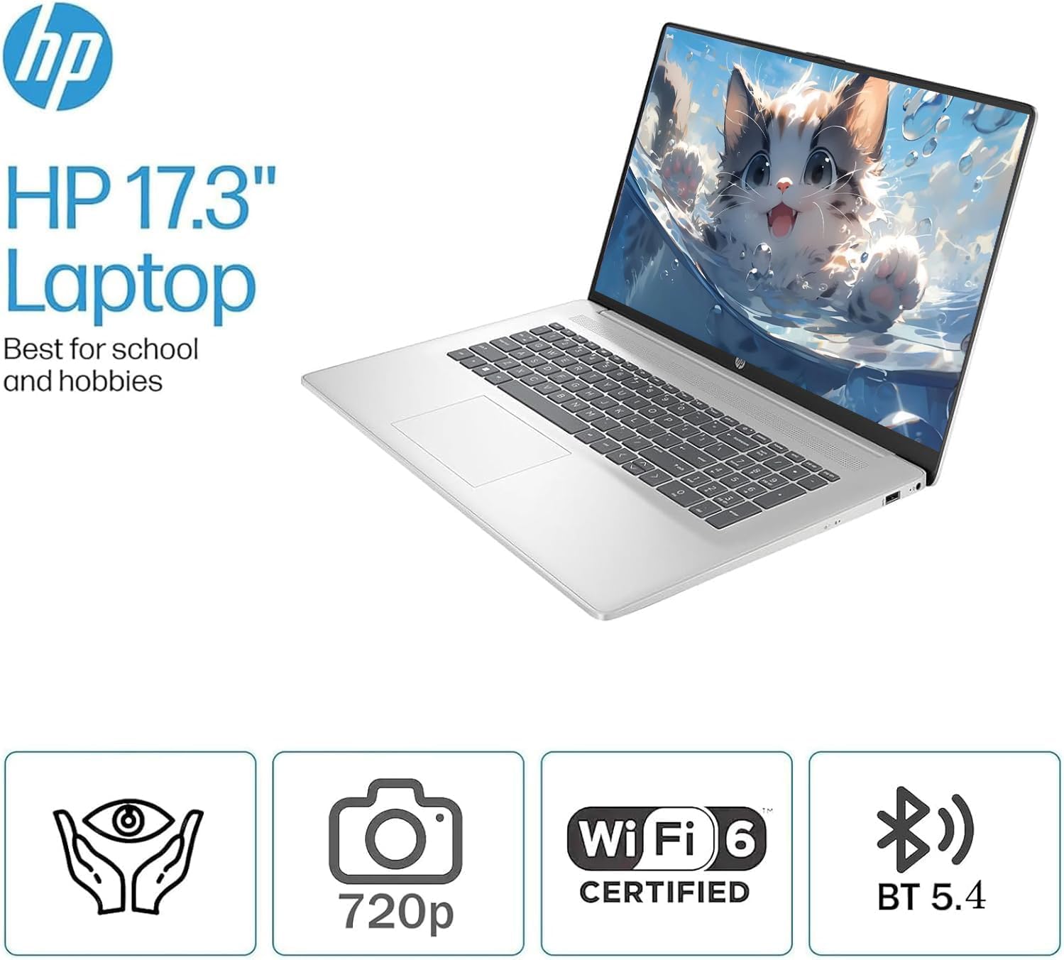 HP 2025 Copilot AI Laptop Computer for Business, 17.3' HD+ Touchscreen, Intel 10-Core i5-1334U (up to 4.6 GHz), 8GB RAM 512GB SSD, FP Reader, Windows 11 Home, Wi-Fi 6, Numeric Keypad, w/Accessory