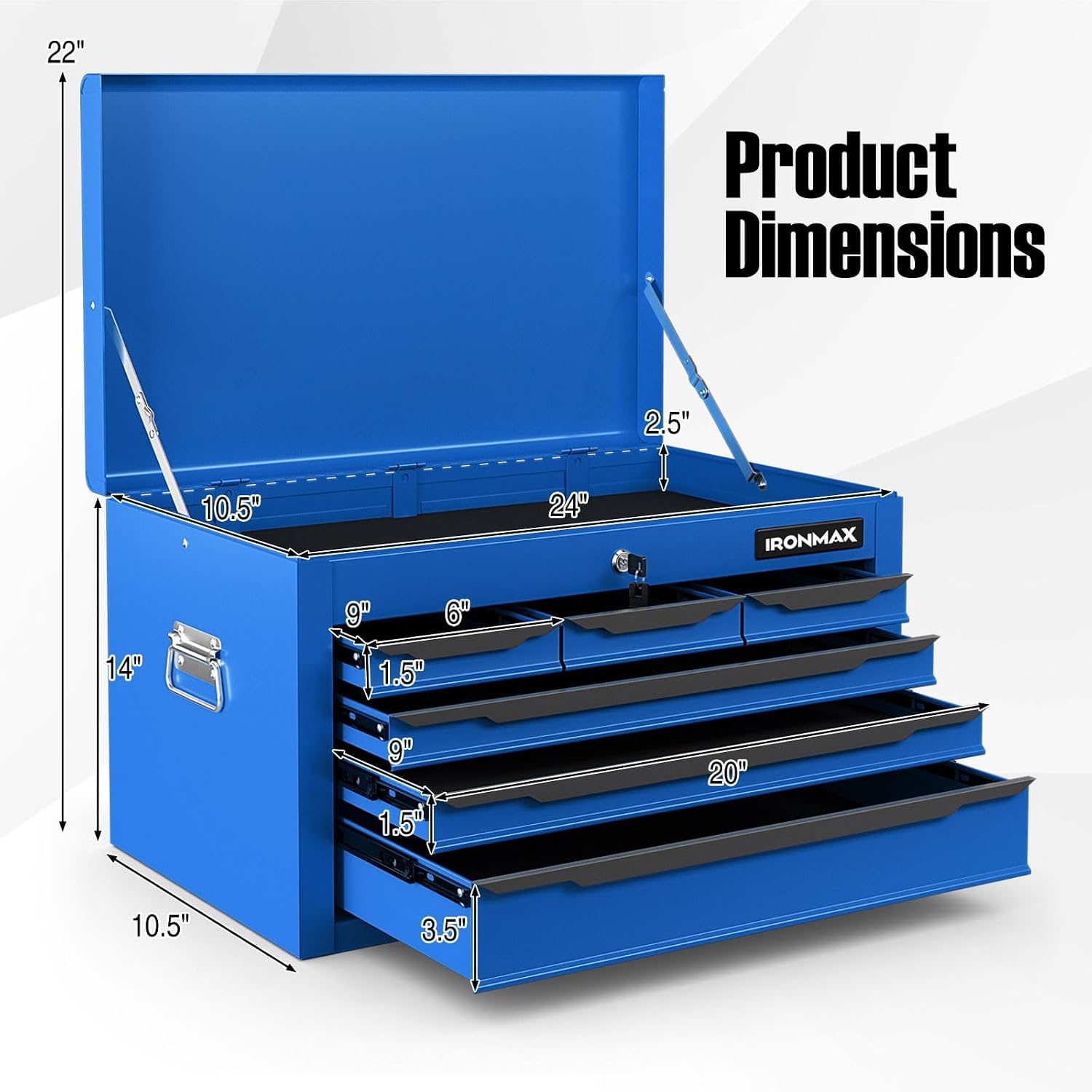 ERGOMASTER Steel Tool Box, 24'' Metal Tool Box with 6 Drawers, Lockable Heavy Duty Tool Chest Cabinet Storage Toolbox for Garage, Workshop, Repair Shop (Blue-6 Drawers)
