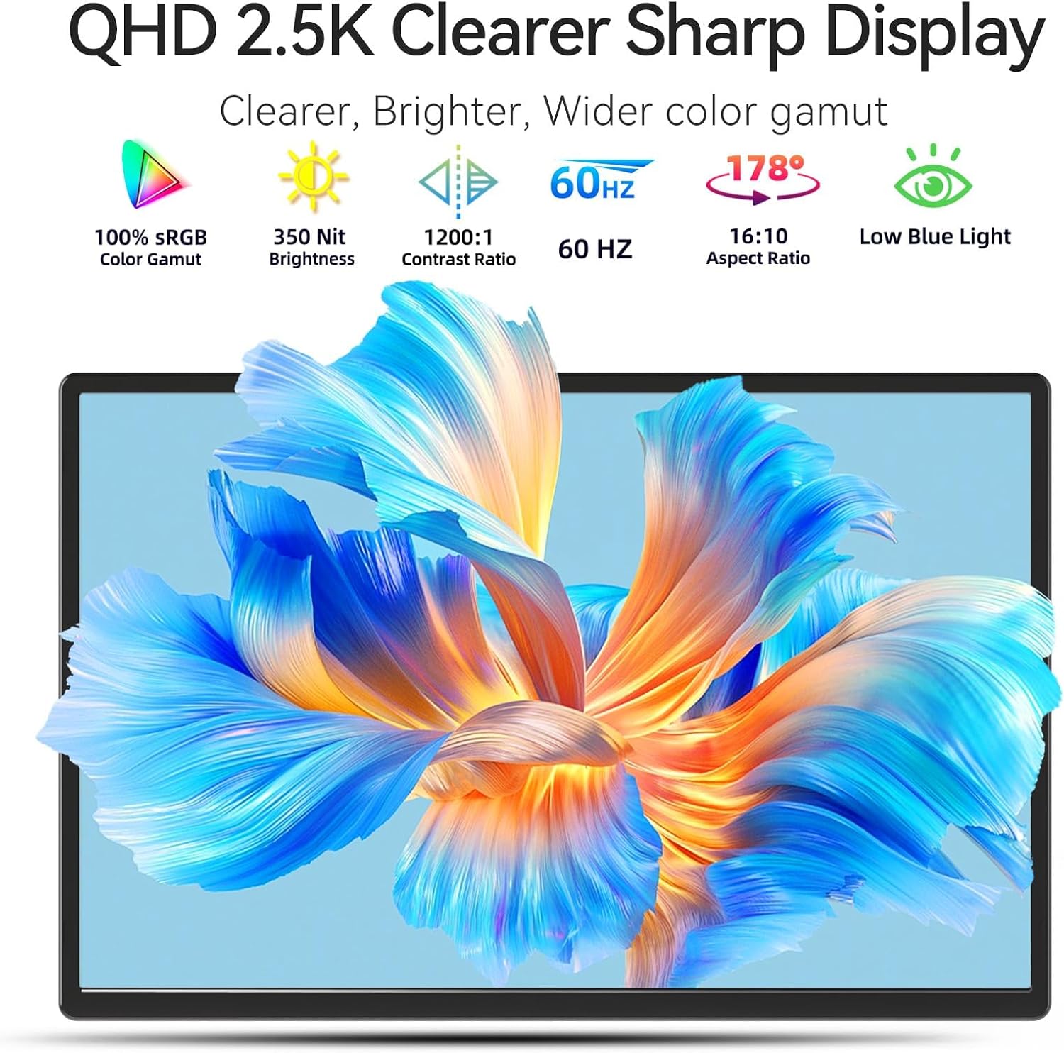 16' 2.5K Portable Monitor - QHD Laptop Screen Extender 100% sRGB Wide Color HDMI/USB C/USB A Travel External Display Stand Gaming Monitor for PC Windows MAC Computer Switch Phone Xbox PS4/5